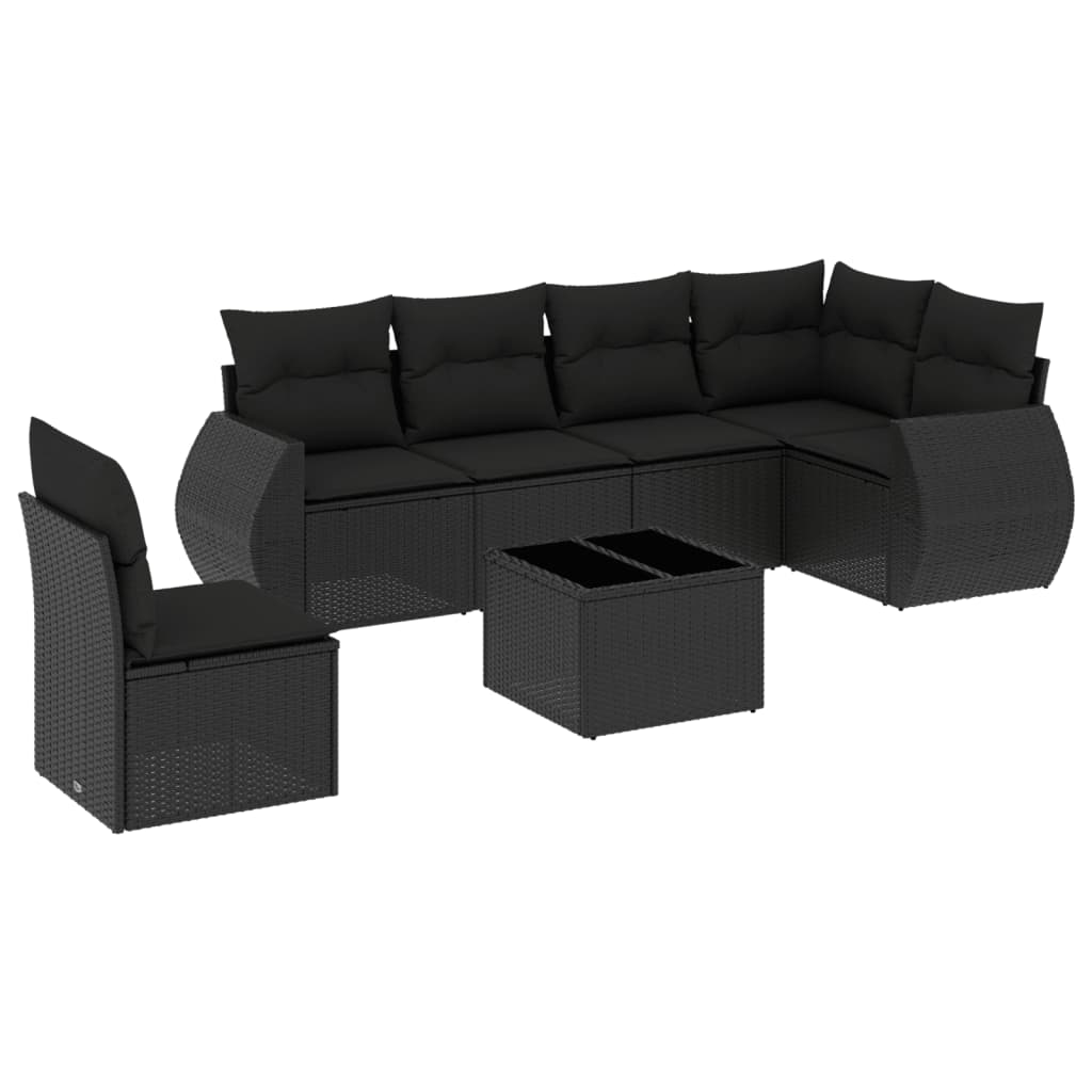 7-delige Loungeset met kussens poly rattan zwart is nu te koop bij PeponiXL, paradijselijk wonen!