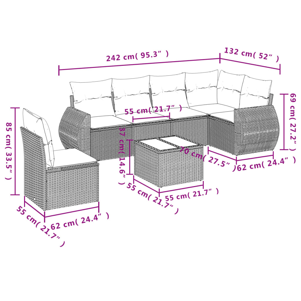 7-delige Loungeset met kussens poly rattan zwart is nu te koop bij PeponiXL, paradijselijk wonen!