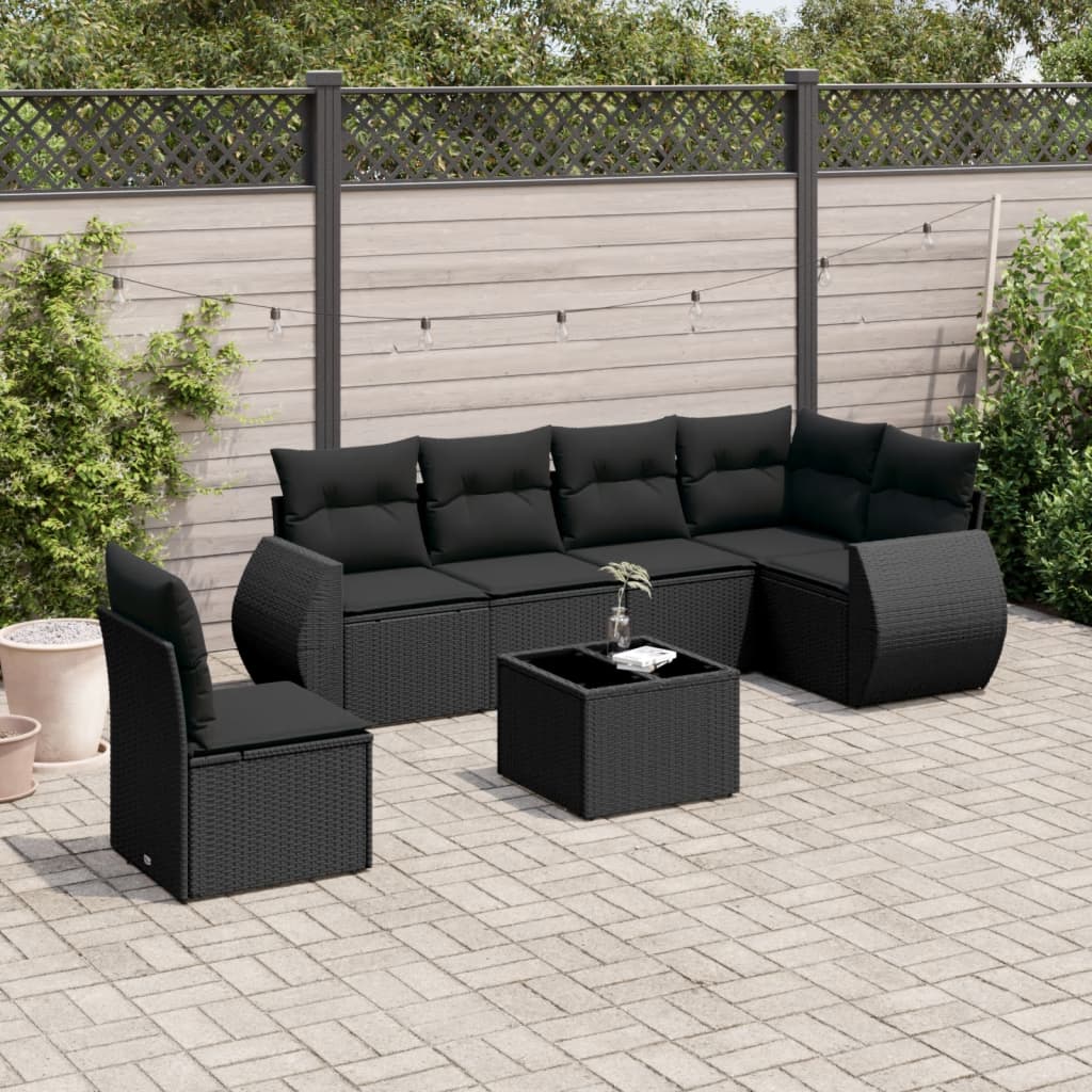 7-delige Loungeset met kussens poly rattan zwart is nu te koop bij PeponiXL, paradijselijk wonen!