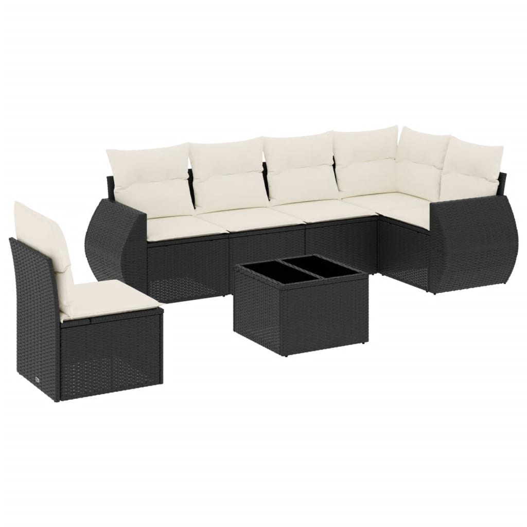 7-delige Loungeset met kussens poly rattan zwart is nu te koop bij PeponiXL, paradijselijk wonen!