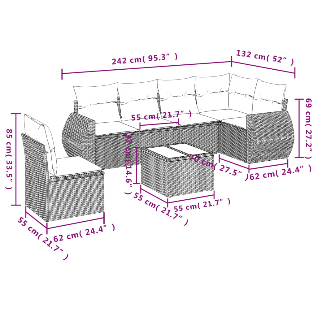 7-delige Loungeset met kussens poly rattan zwart is nu te koop bij PeponiXL, paradijselijk wonen!