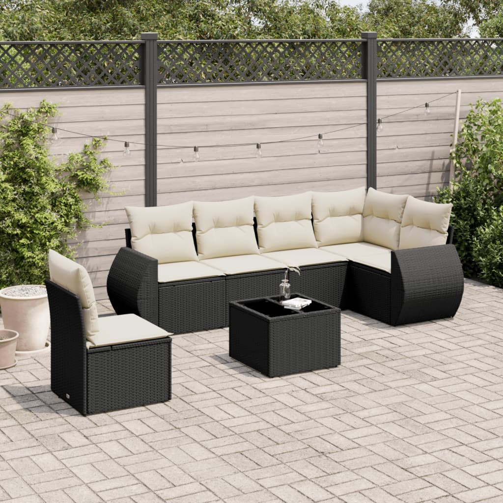 7-delige Loungeset met kussens poly rattan zwart is nu te koop bij PeponiXL, paradijselijk wonen!