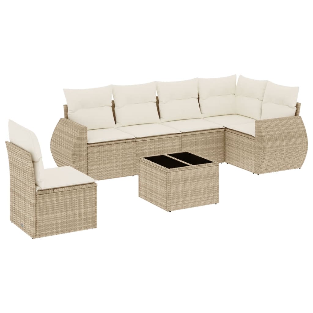 7-delige Loungeset met kussens poly rattan beige is nu te koop bij PeponiXL, paradijselijk wonen!