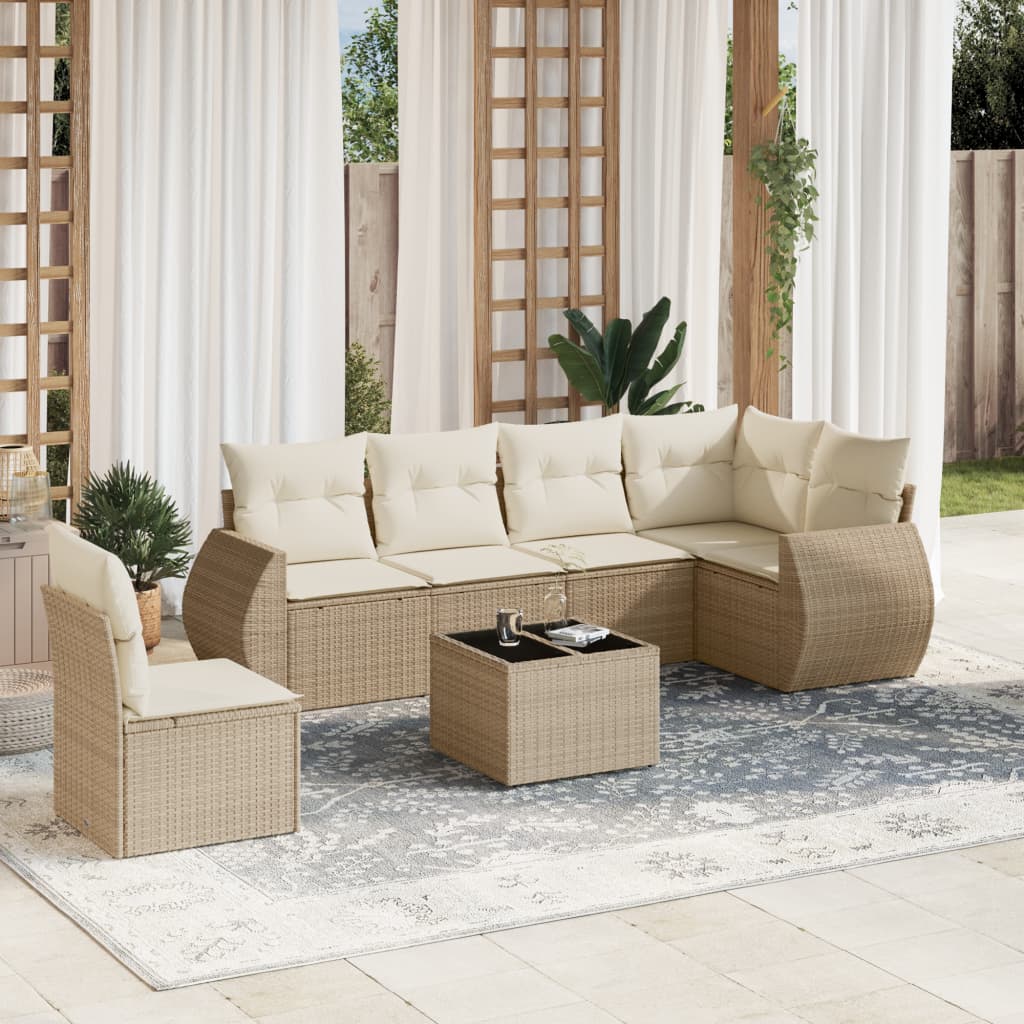 7-delige Loungeset met kussens poly rattan beige is nu te koop bij PeponiXL, paradijselijk wonen!