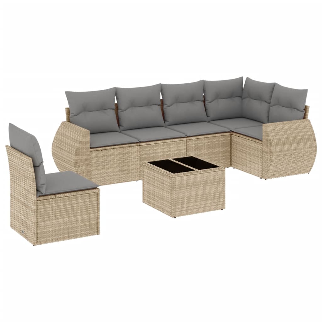 7-delige Loungeset met kussens poly rattan beige is nu te koop bij PeponiXL, paradijselijk wonen!