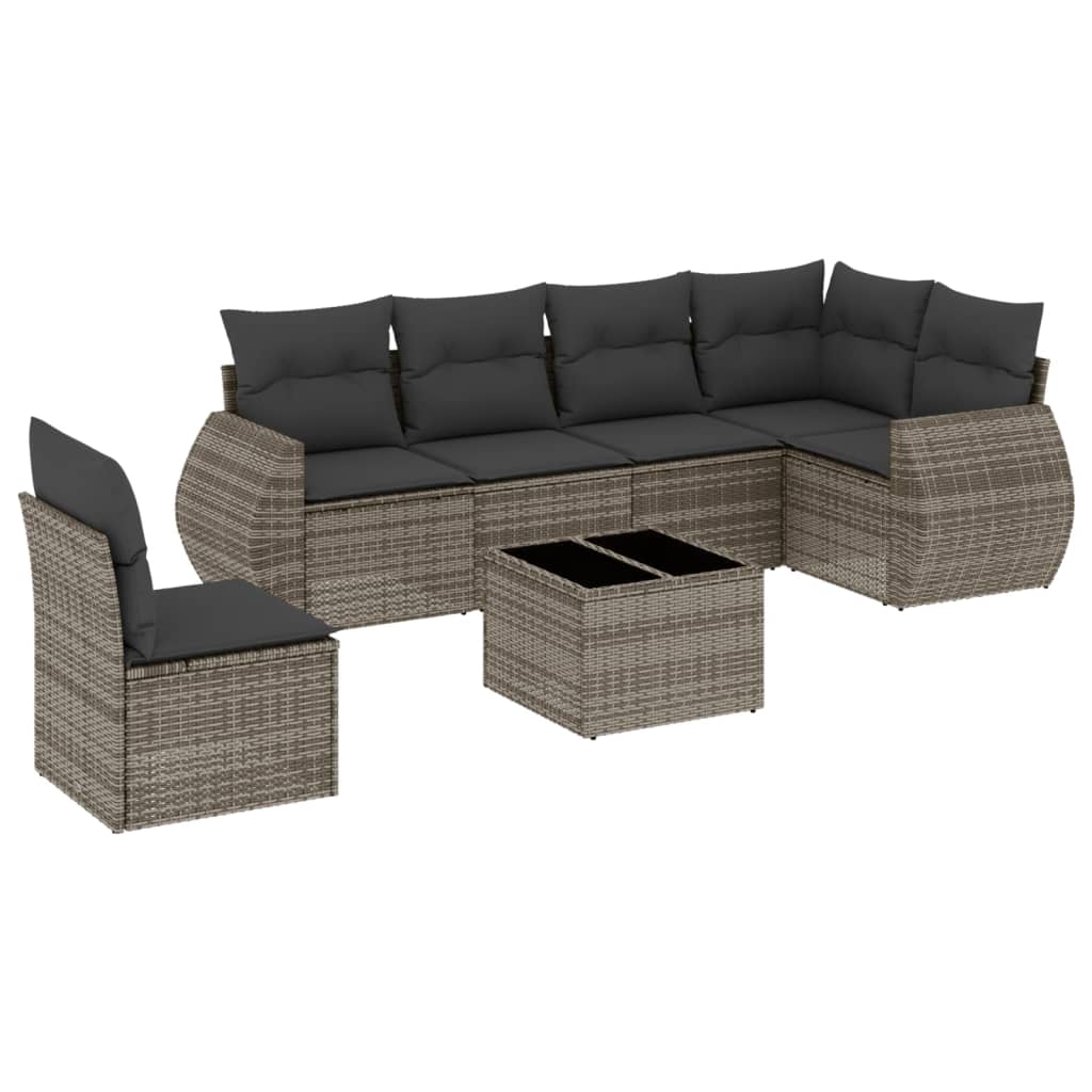 7-delige Loungeset met kussens poly rattan grijs is nu te koop bij PeponiXL, paradijselijk wonen!