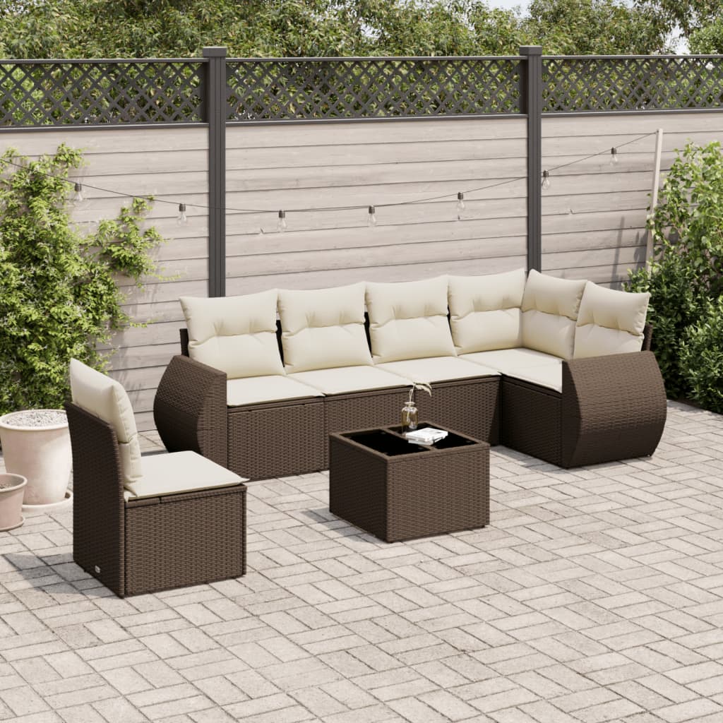 7-delige Loungeset met kussens poly rattan bruin is nu te koop bij PeponiXL, paradijselijk wonen!