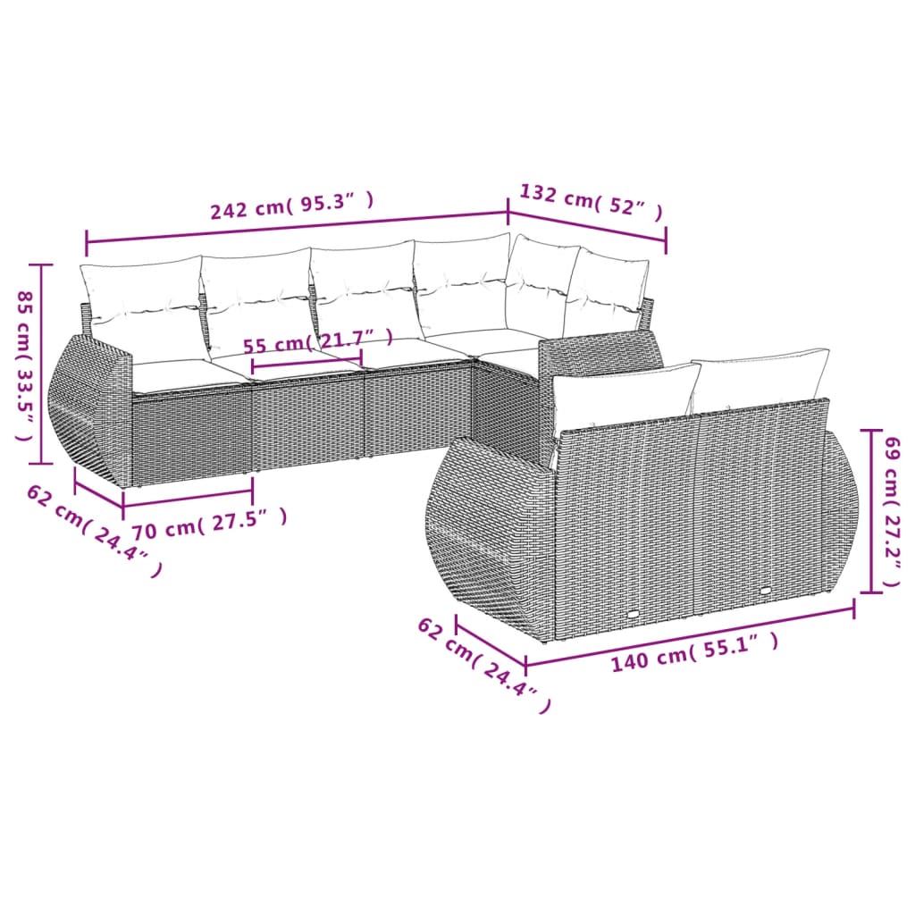 7-delige Loungeset met kussens poly rattan bruin is nu te koop bij PeponiXL, paradijselijk wonen!