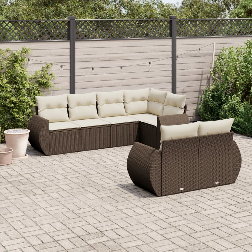 7-delige Loungeset met kussens poly rattan bruin is nu te koop bij PeponiXL, paradijselijk wonen!