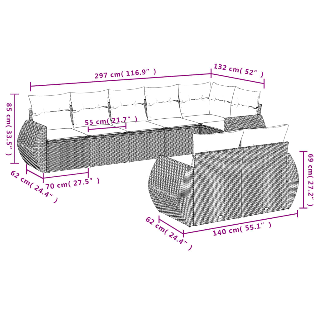 8-delige Loungeset met kussens poly rattan lichtgrijs is nu te koop bij PeponiXL, paradijselijk wonen!