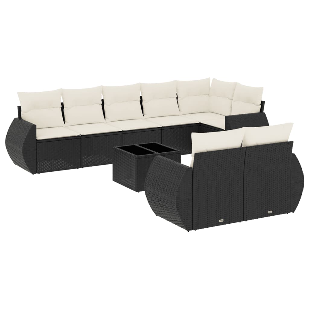 9-delige Loungeset met kussens poly rattan zwart is nu te koop bij PeponiXL, paradijselijk wonen!