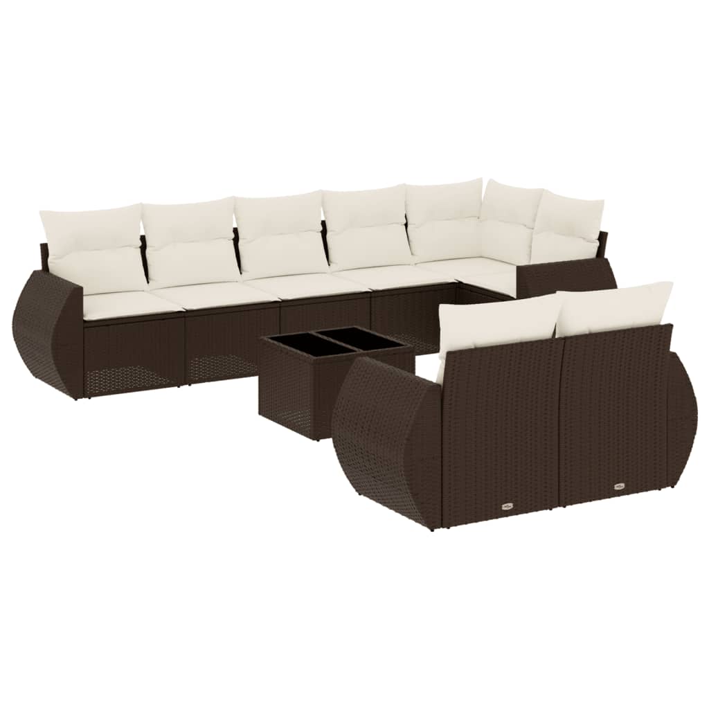 9-delige Loungeset met kussens poly rattan bruin is nu te koop bij PeponiXL, paradijselijk wonen!