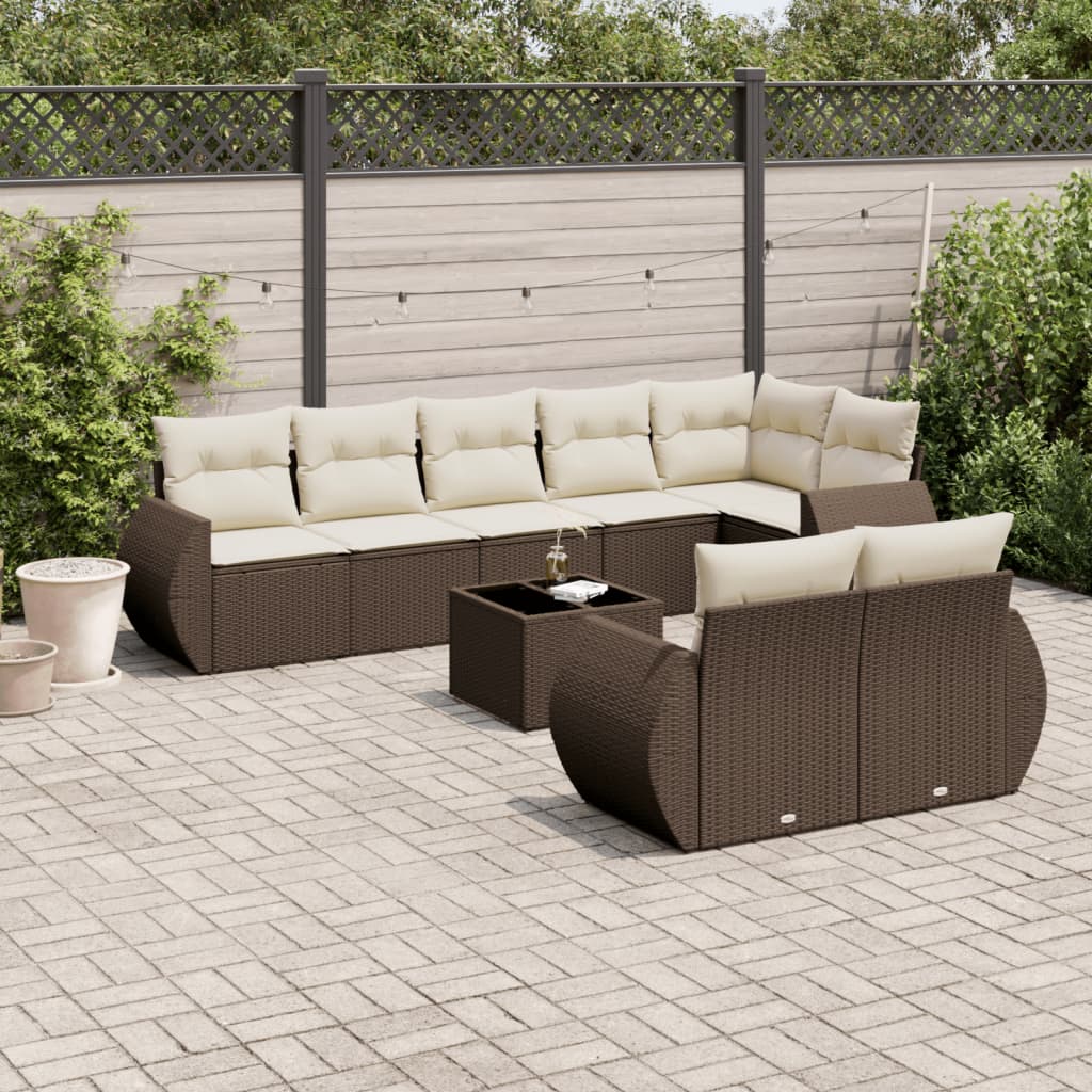 9-delige Loungeset met kussens poly rattan bruin is nu te koop bij PeponiXL, paradijselijk wonen!