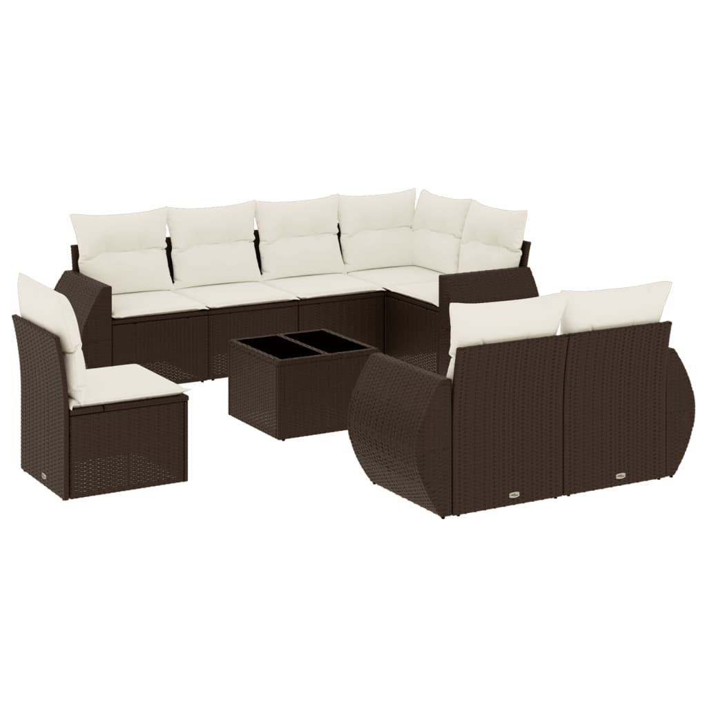 9-delige Loungeset met kussens poly rattan bruin is nu te koop bij PeponiXL, paradijselijk wonen!