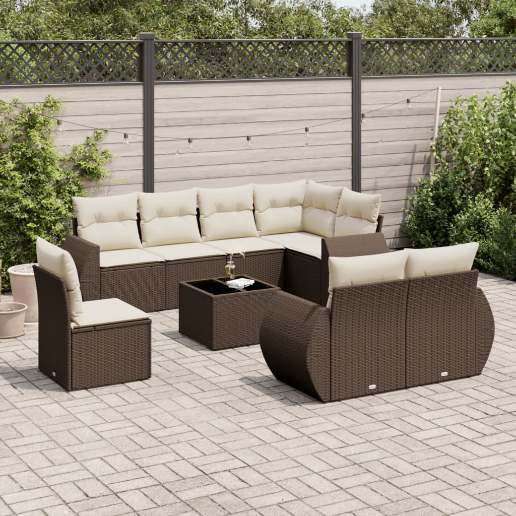 9-delige Loungeset met kussens poly rattan bruin is nu te koop bij PeponiXL, paradijselijk wonen!