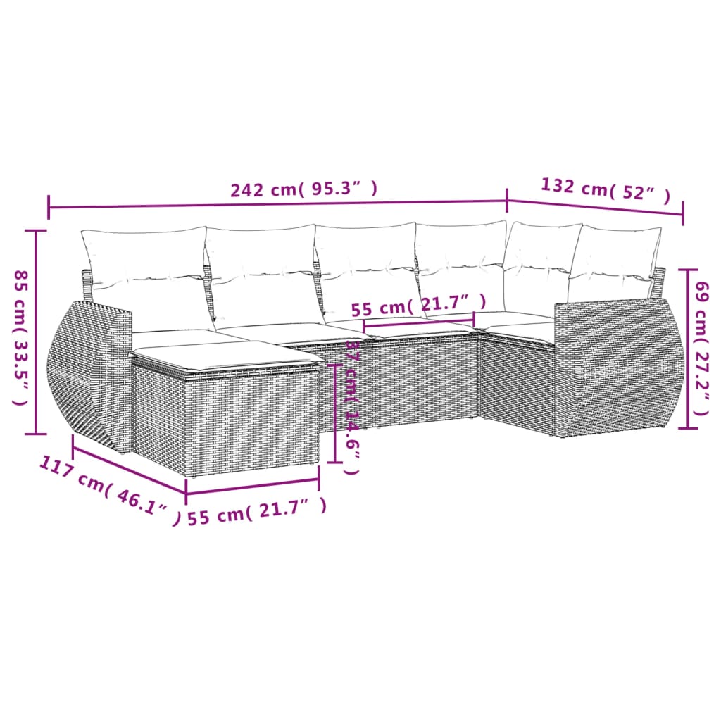 6-delige Loungeset met kussens poly rattan grijs is nu te koop bij PeponiXL, paradijselijk wonen!