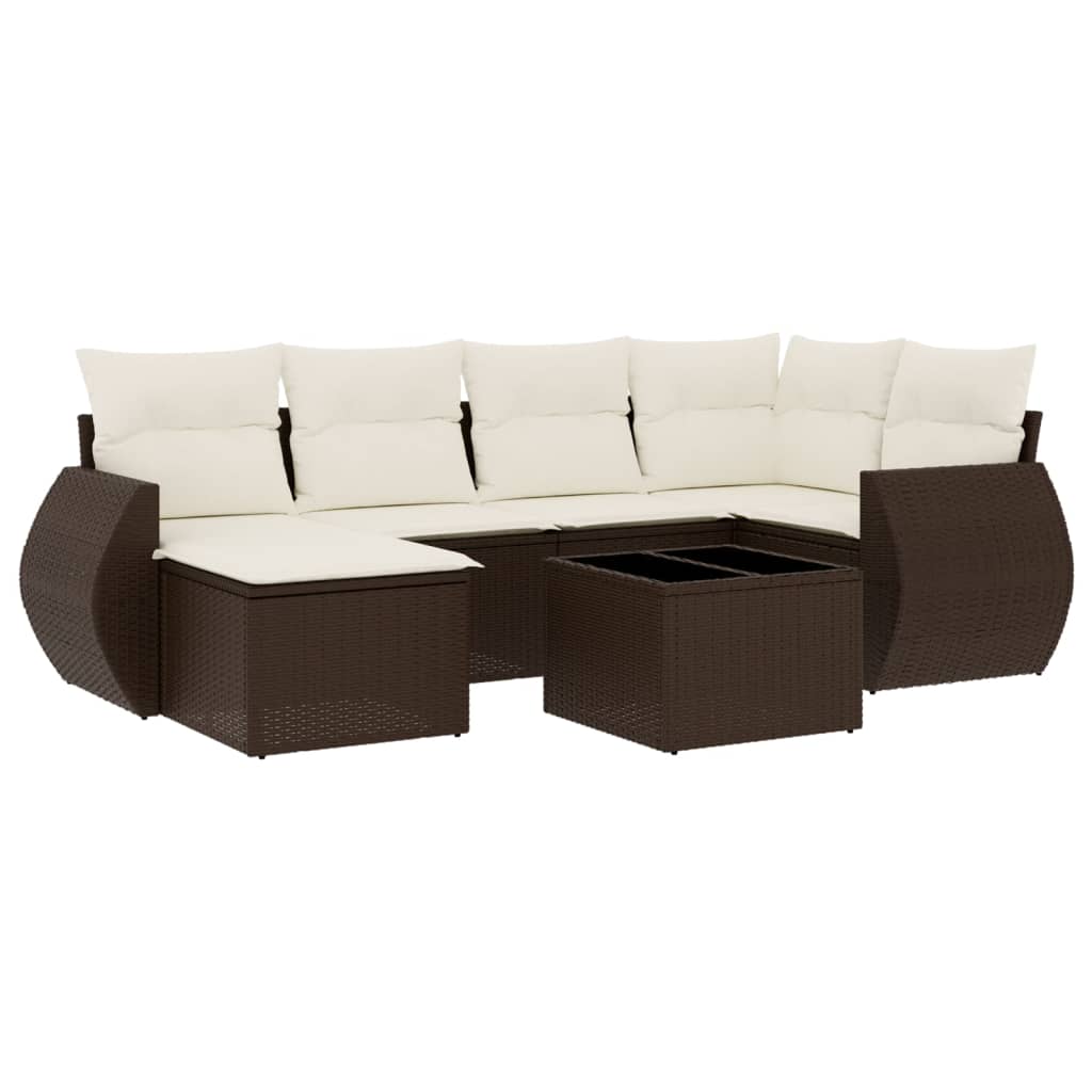 7-delige Loungeset met kussens poly rattan bruin is nu te koop bij PeponiXL, paradijselijk wonen!