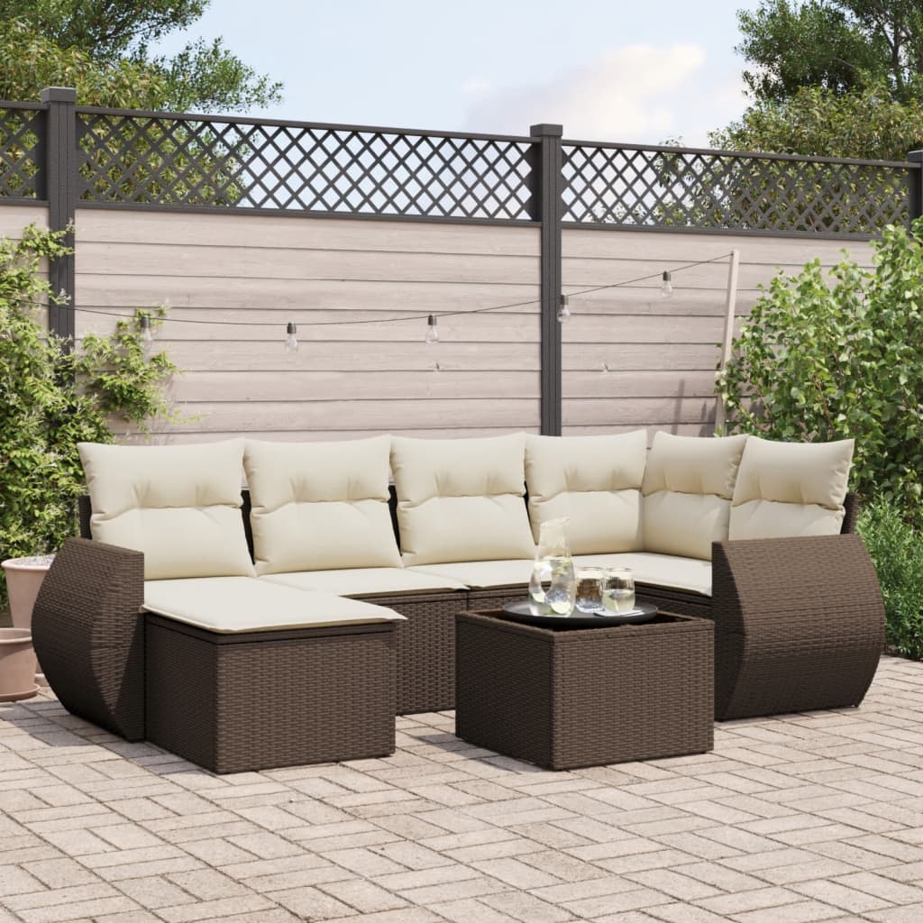 7-delige Loungeset met kussens poly rattan bruin is nu te koop bij PeponiXL, paradijselijk wonen!