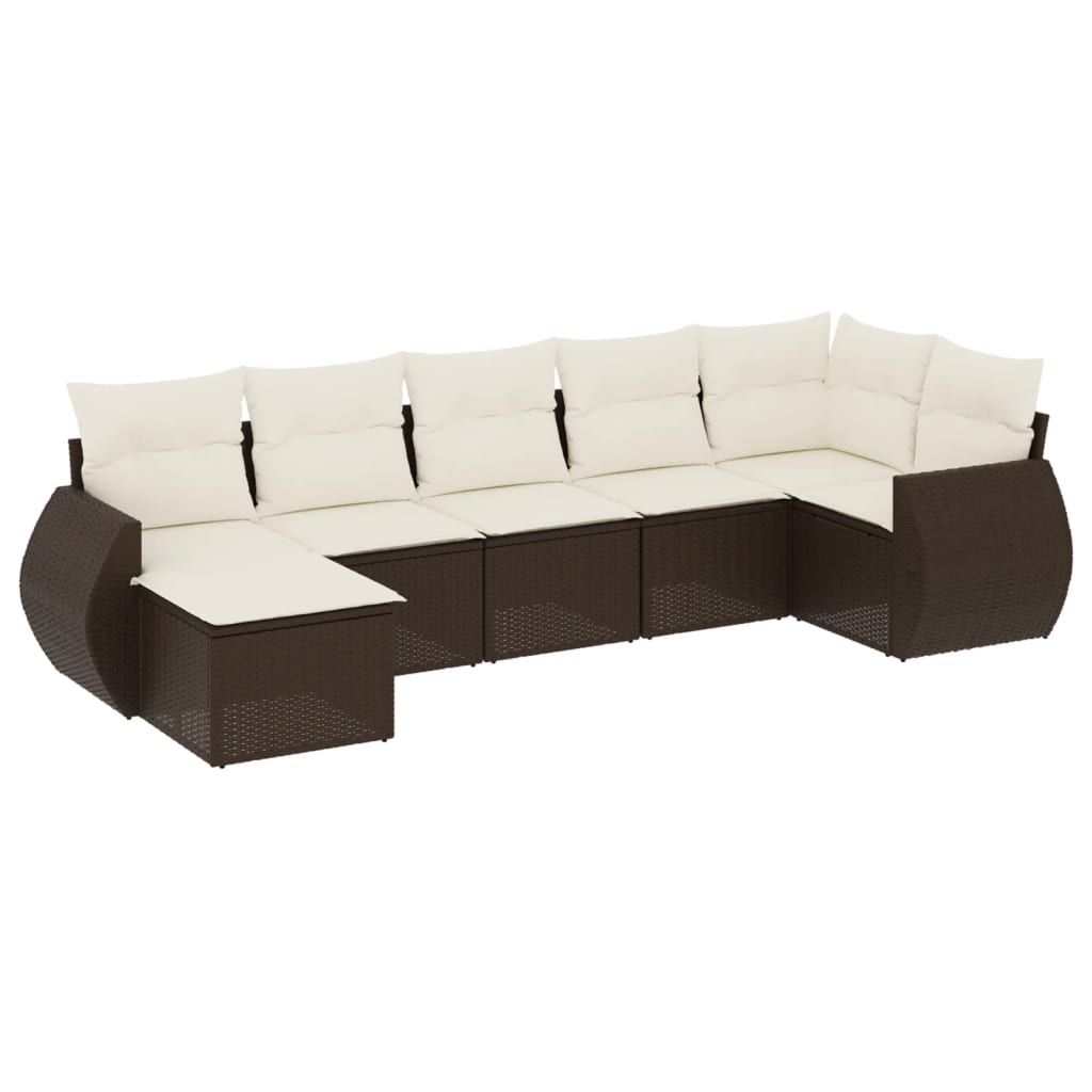 7-delige Loungeset met kussens poly rattan bruin is nu te koop bij PeponiXL, paradijselijk wonen!