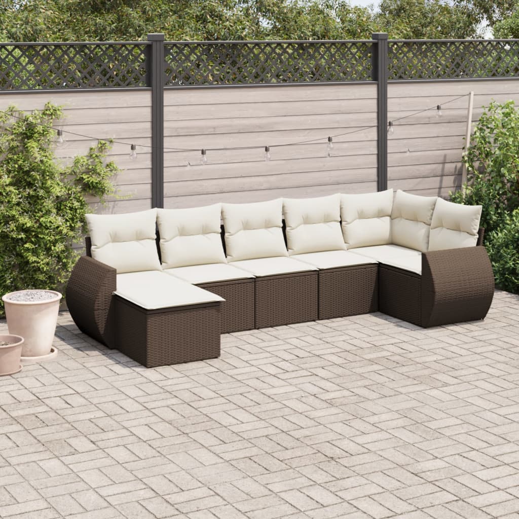 7-delige Loungeset met kussens poly rattan bruin is nu te koop bij PeponiXL, paradijselijk wonen!