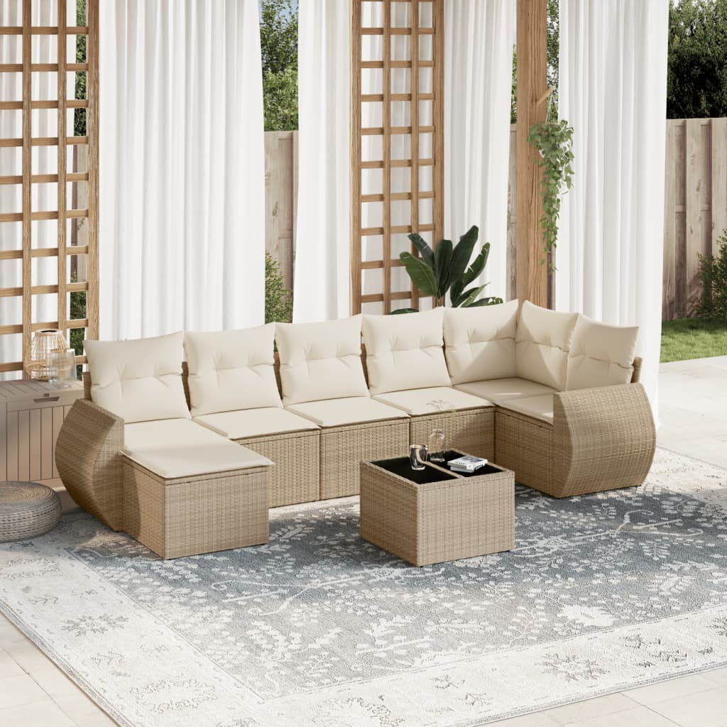 8-delige Loungeset met kussens poly rattan beige is nu te koop bij PeponiXL, paradijselijk wonen!