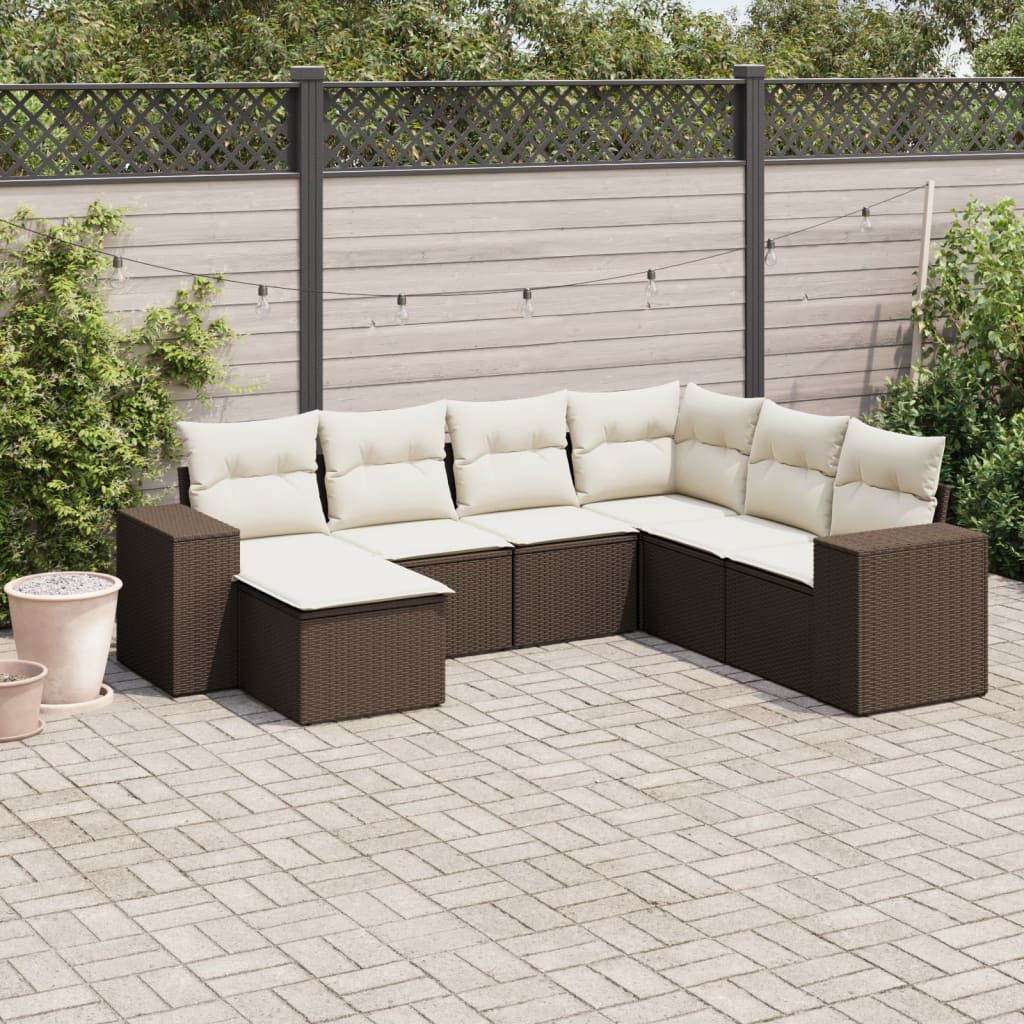 7-delige Loungeset met kussens poly rattan bruin is nu te koop bij PeponiXL, paradijselijk wonen!