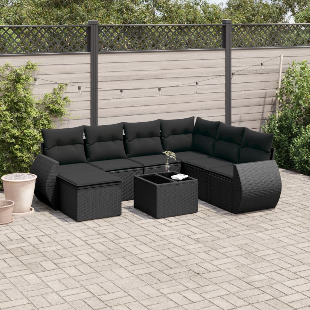 8-delige Loungeset met kussens poly rattan zwart is nu te koop bij PeponiXL, paradijselijk wonen!