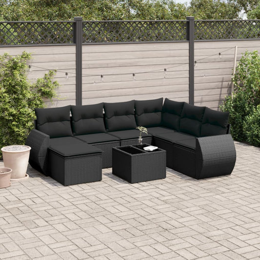 8-delige Loungeset met kussens poly rattan zwart is nu te koop bij PeponiXL, paradijselijk wonen!