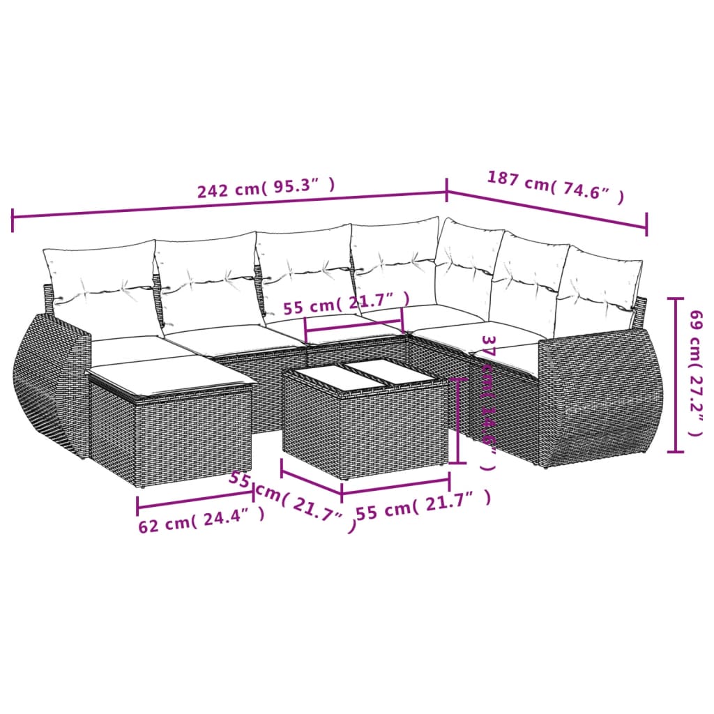 8-delige Loungeset met kussens poly rattan bruin is nu te koop bij PeponiXL, paradijselijk wonen!