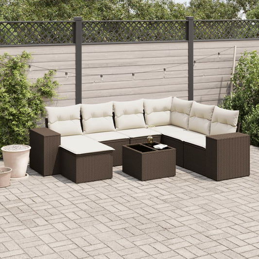 8-delige Loungeset met kussens poly rattan bruin is nu te koop bij PeponiXL, paradijselijk wonen!
