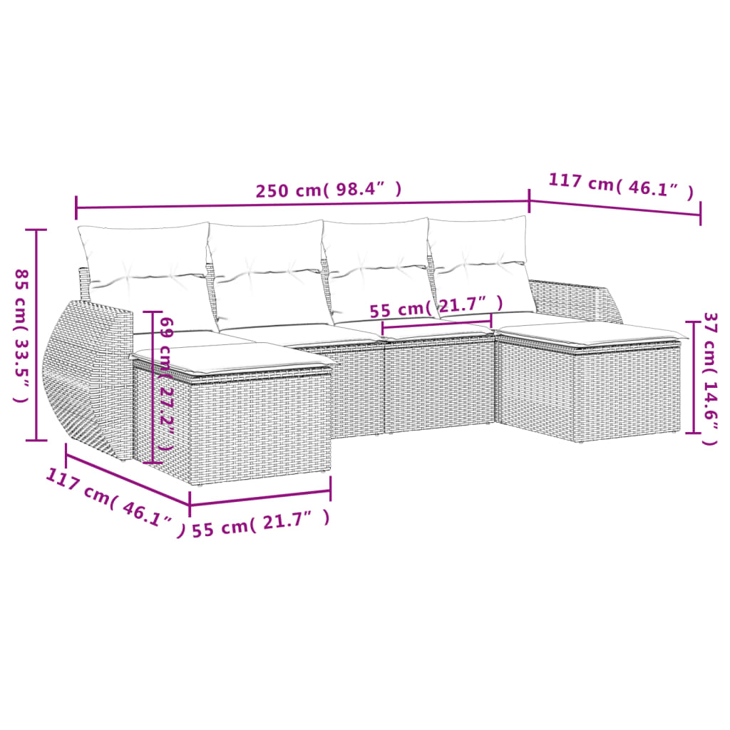 6-delige Loungeset met kussens poly rattan grijs is nu te koop bij PeponiXL, paradijselijk wonen!