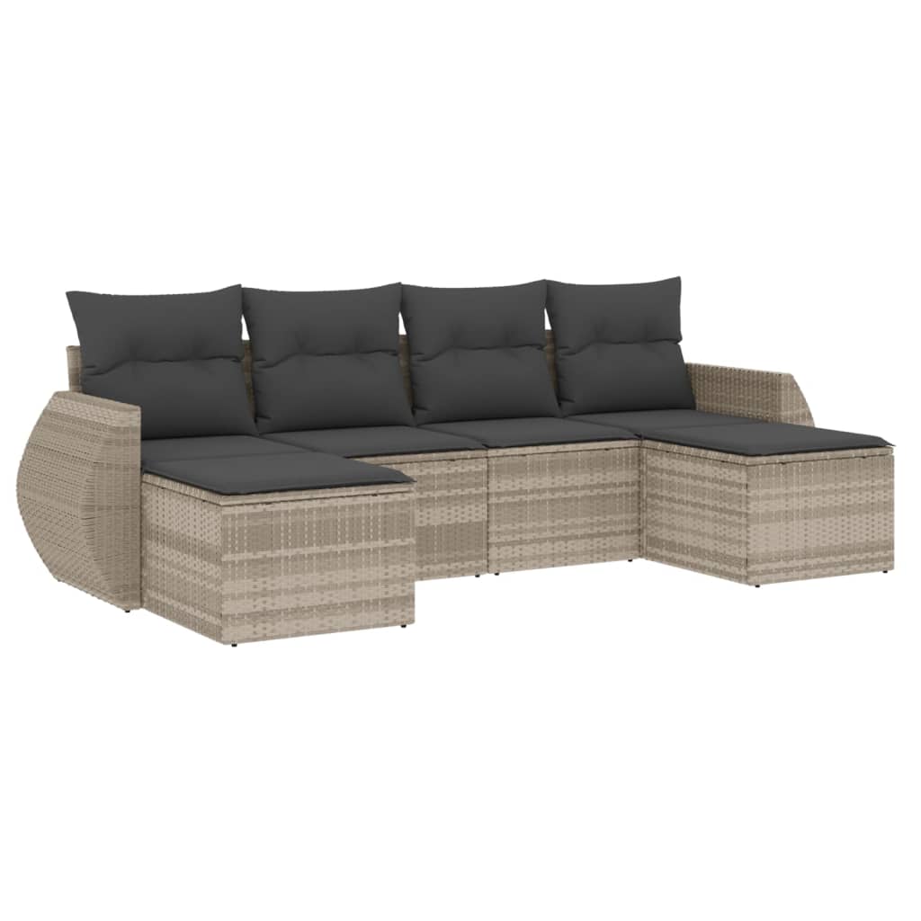 6-delige Loungeset met kussens poly rattan lichtgrijs is nu te koop bij PeponiXL, paradijselijk wonen!