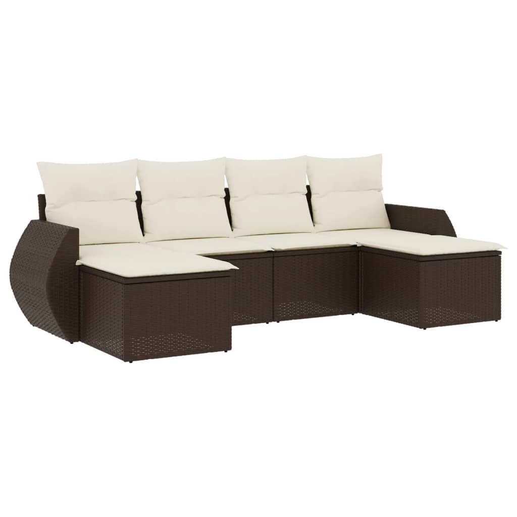 6-delige Loungeset met kussens poly rattan bruin is nu te koop bij PeponiXL, paradijselijk wonen!