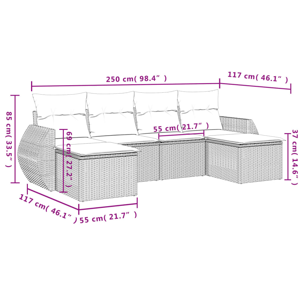 6-delige Loungeset met kussens poly rattan bruin is nu te koop bij PeponiXL, paradijselijk wonen!
