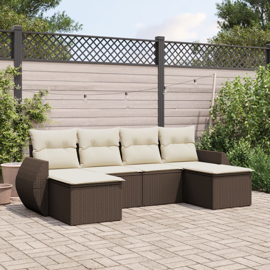 6-delige Loungeset met kussens poly rattan bruin is nu te koop bij PeponiXL, paradijselijk wonen!
