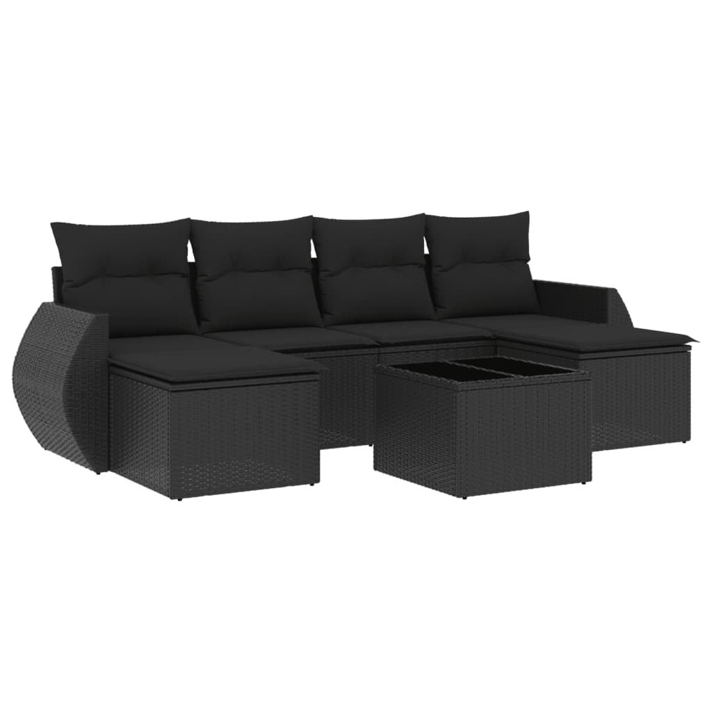 7-delige Loungeset met kussens poly rattan zwart is nu te koop bij PeponiXL, paradijselijk wonen!