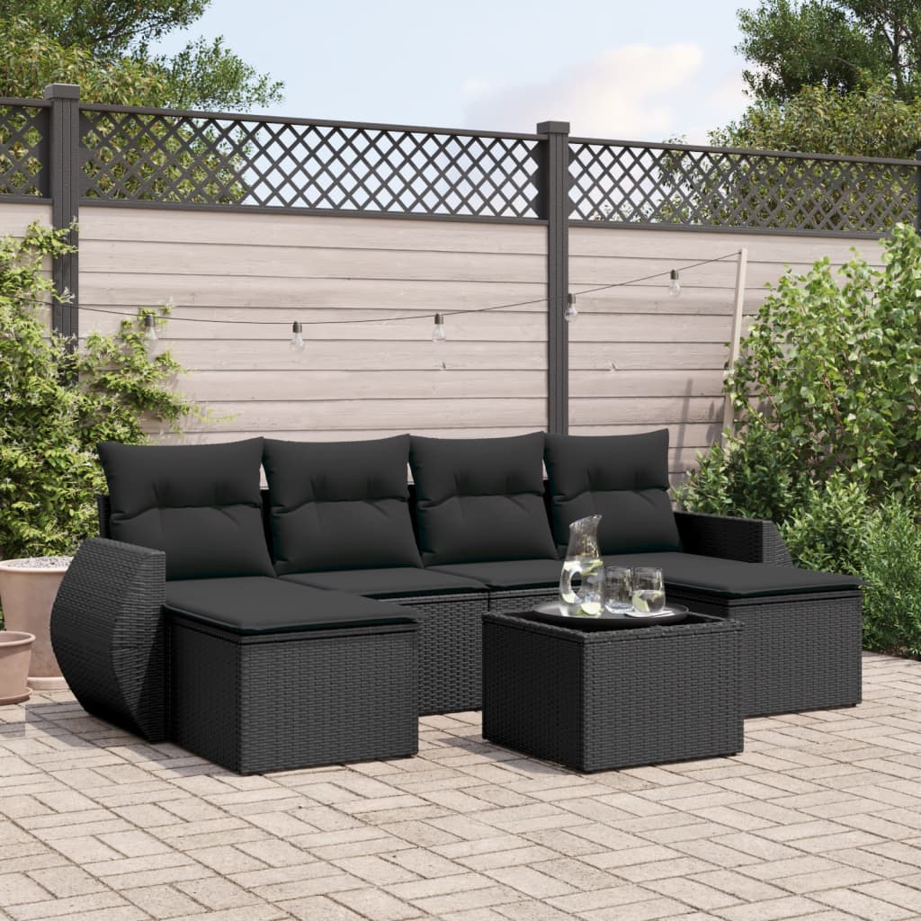 7-delige Loungeset met kussens poly rattan zwart is nu te koop bij PeponiXL, paradijselijk wonen!