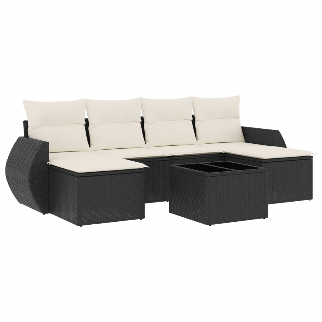 7-delige Loungeset met kussens poly rattan zwart is nu te koop bij PeponiXL, paradijselijk wonen!