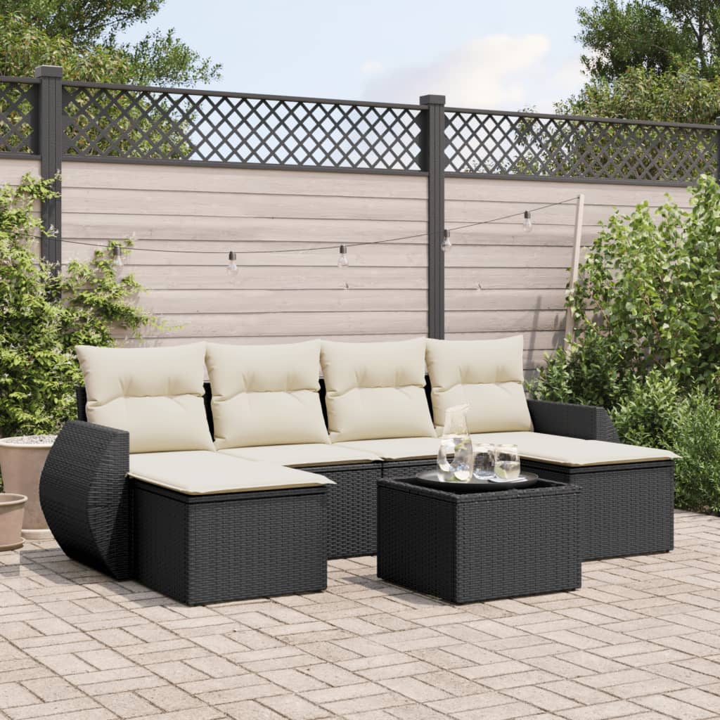7-delige Loungeset met kussens poly rattan zwart is nu te koop bij PeponiXL, paradijselijk wonen!