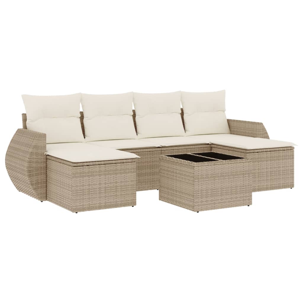 7-delige Loungeset met kussens poly rattan beige is nu te koop bij PeponiXL, paradijselijk wonen!