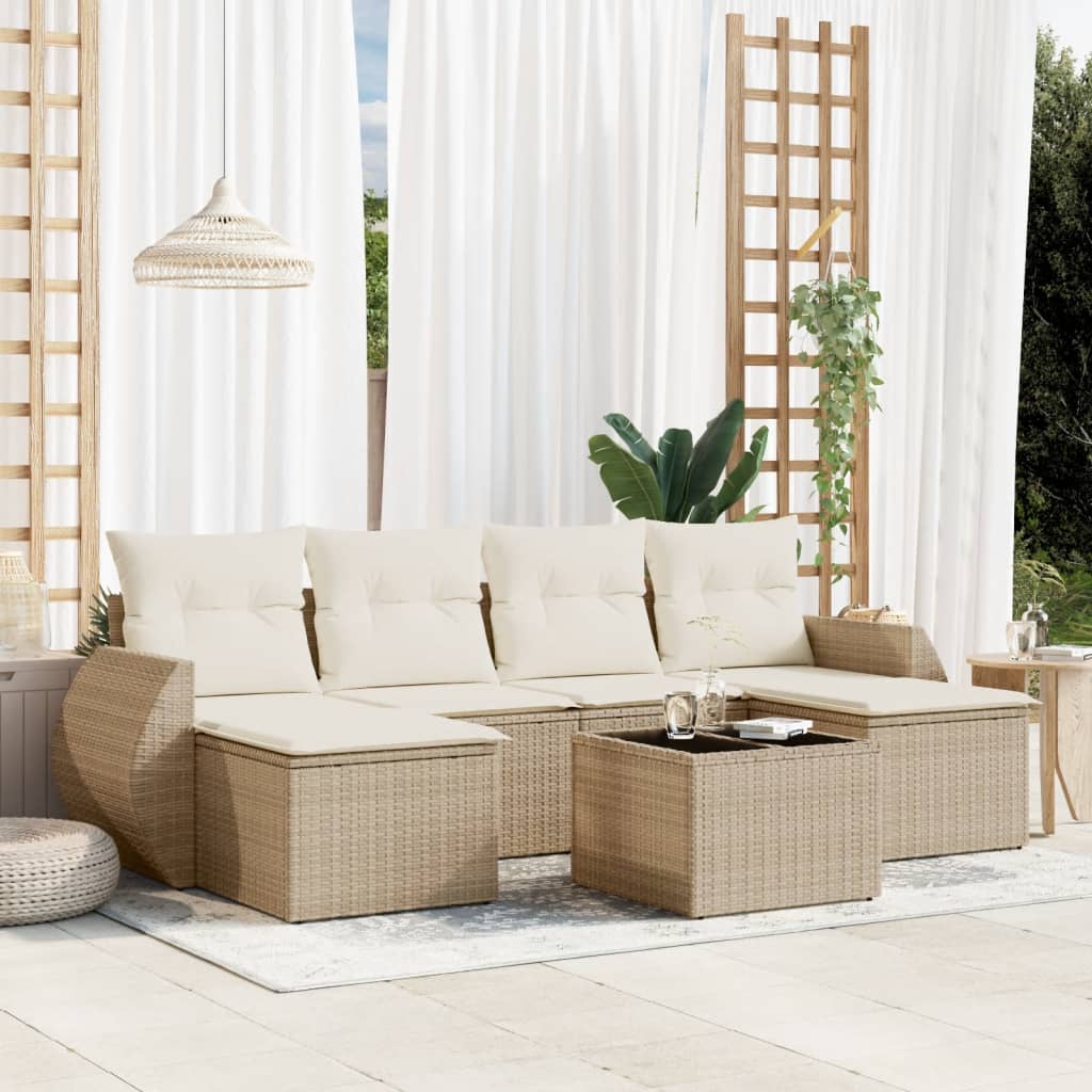 7-delige Loungeset met kussens poly rattan beige is nu te koop bij PeponiXL, paradijselijk wonen!