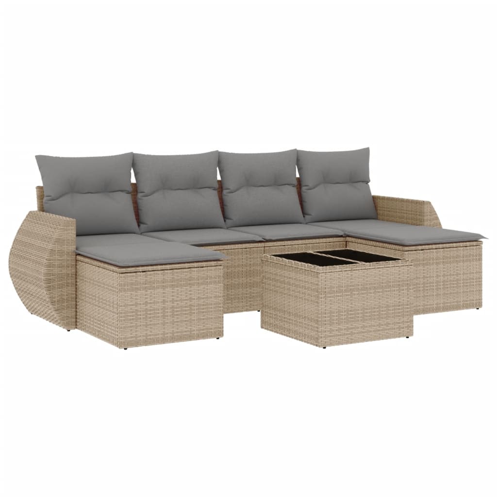 7-delige Loungeset met kussens poly rattan beige is nu te koop bij PeponiXL, paradijselijk wonen!