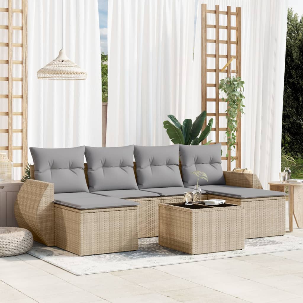 7-delige Loungeset met kussens poly rattan beige is nu te koop bij PeponiXL, paradijselijk wonen!