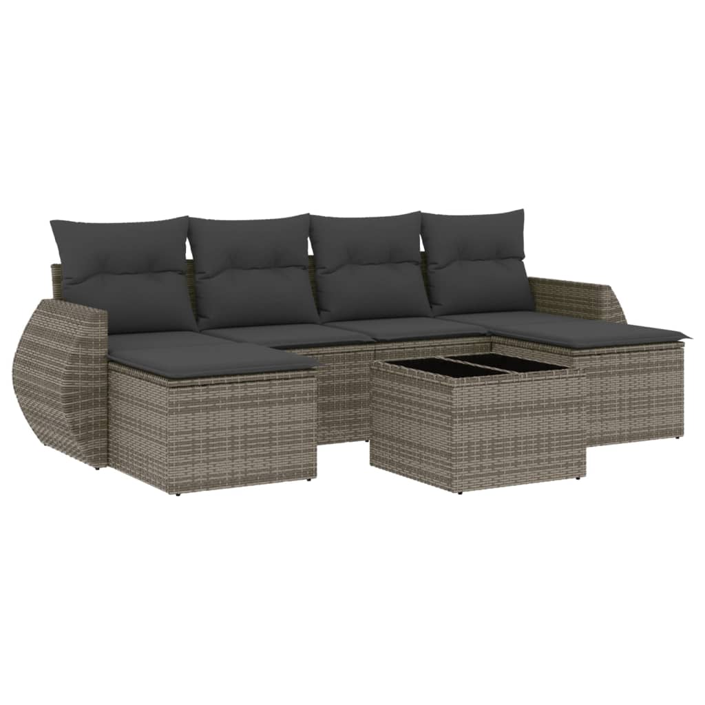 7-delige Loungeset met kussens poly rattan grijs is nu te koop bij PeponiXL, paradijselijk wonen!