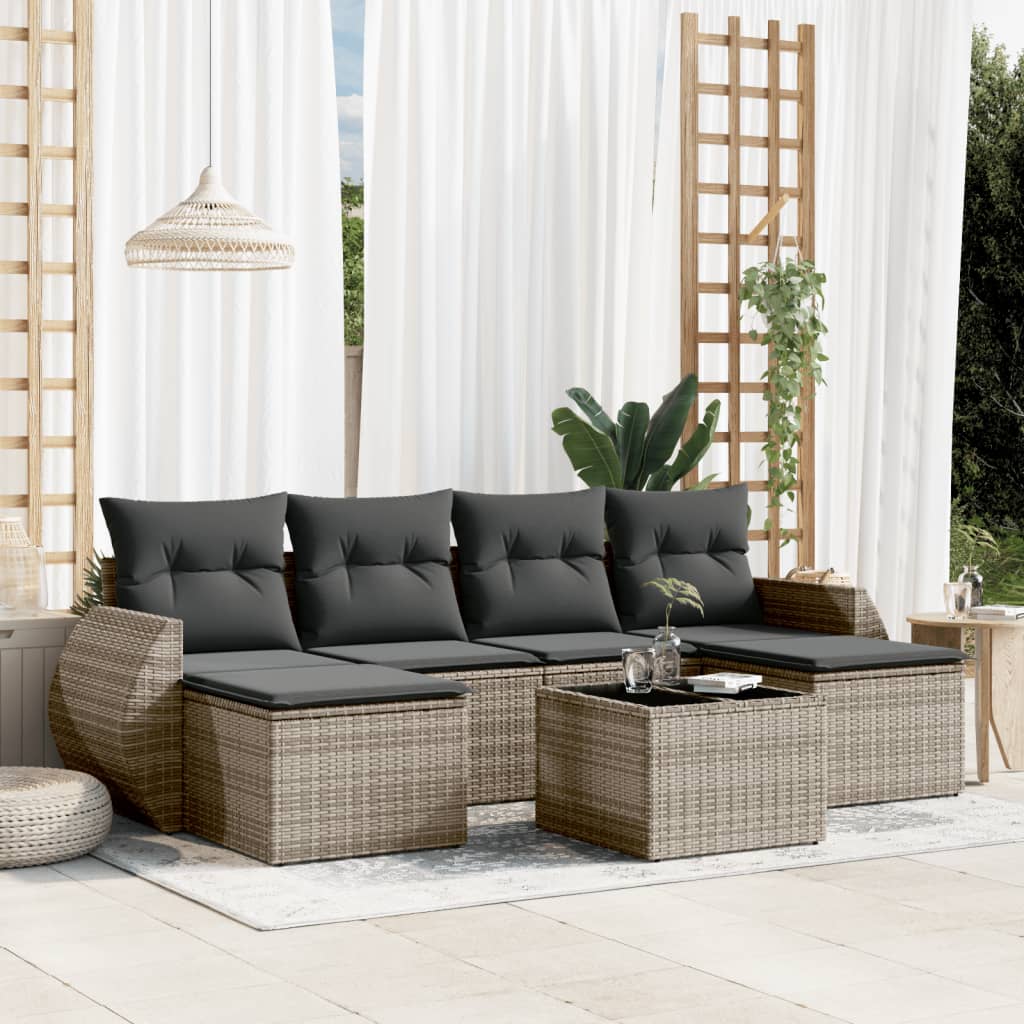 7-delige Loungeset met kussens poly rattan grijs is nu te koop bij PeponiXL, paradijselijk wonen!