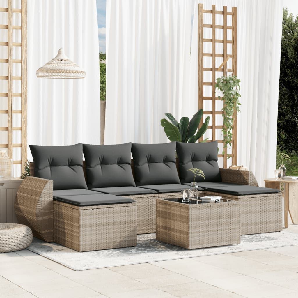 7-delige Loungeset met kussens poly rattan lichtgrijs is nu te koop bij PeponiXL, paradijselijk wonen!