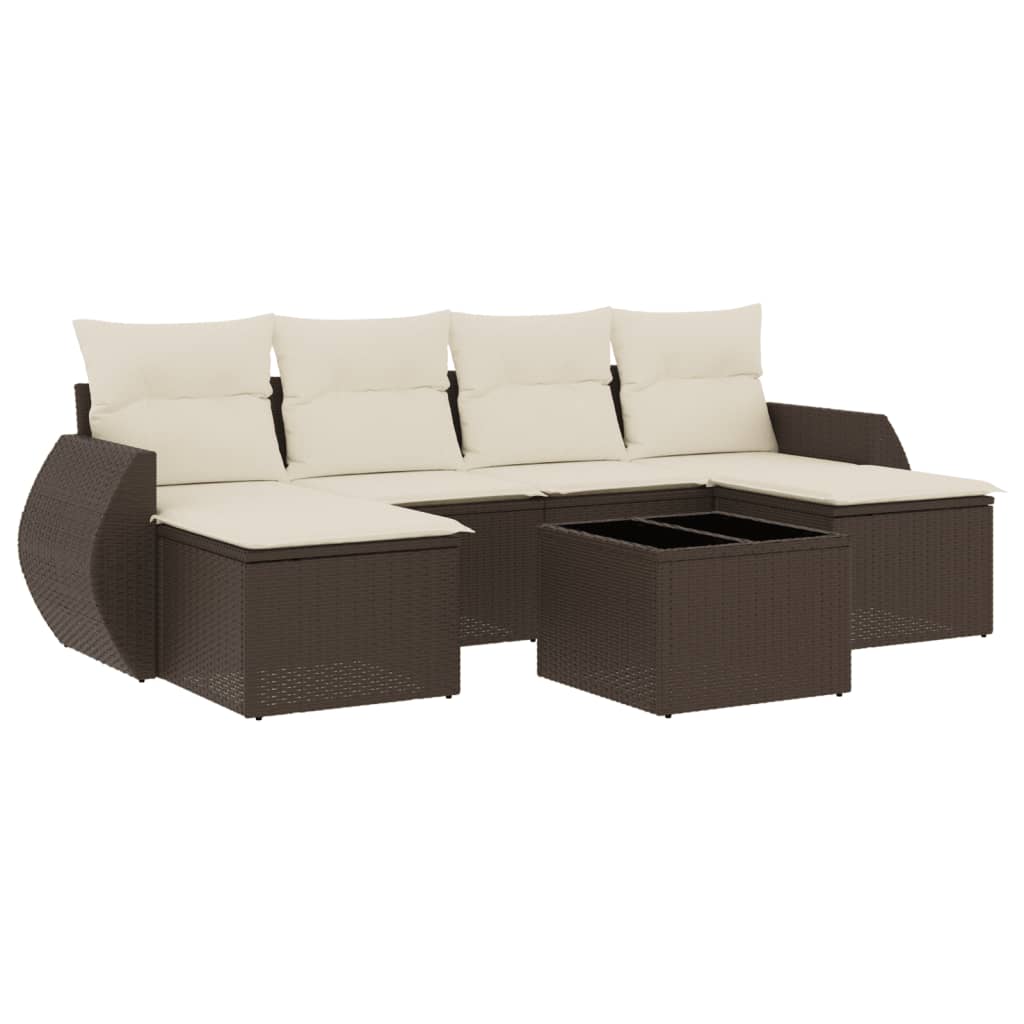 7-delige Loungeset met kussens poly rattan bruin is nu te koop bij PeponiXL, paradijselijk wonen!