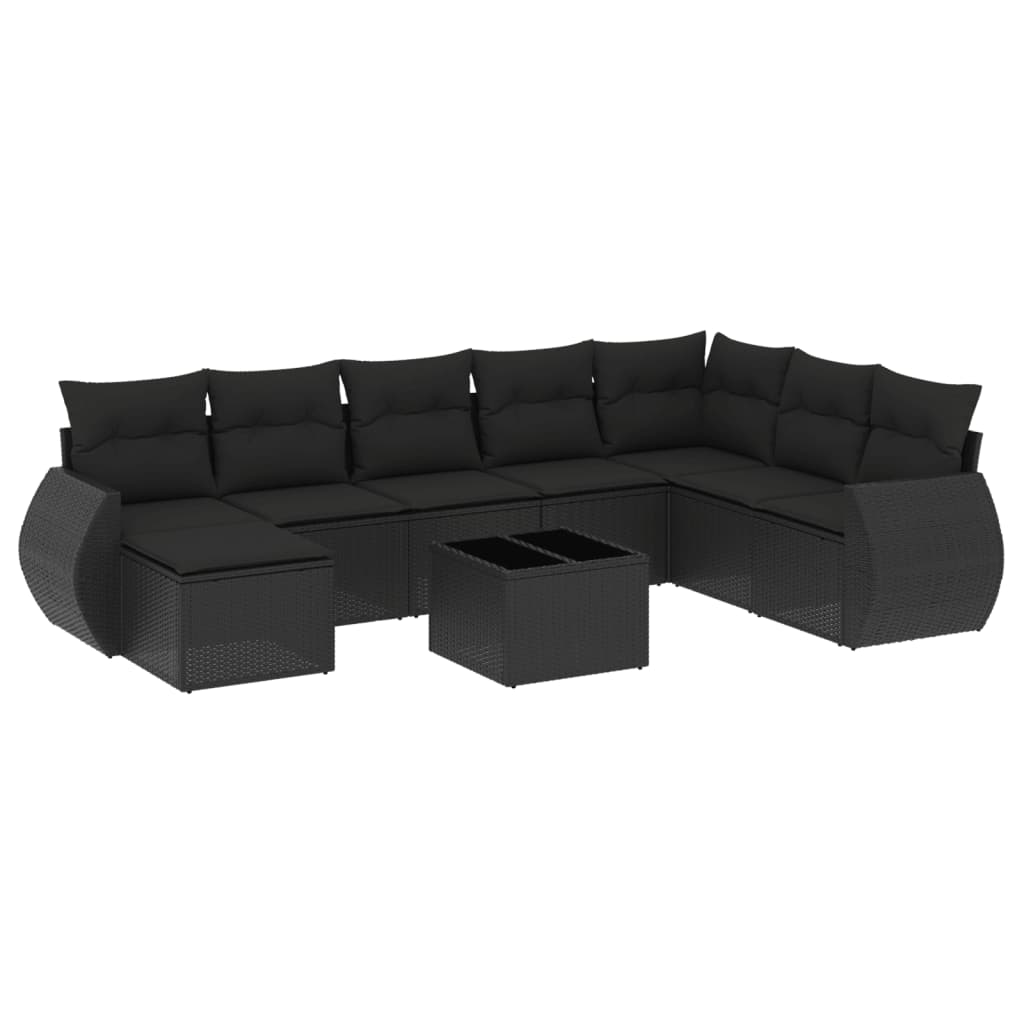 9-delige Loungeset met kussens poly rattan zwart is nu te koop bij PeponiXL, paradijselijk wonen!