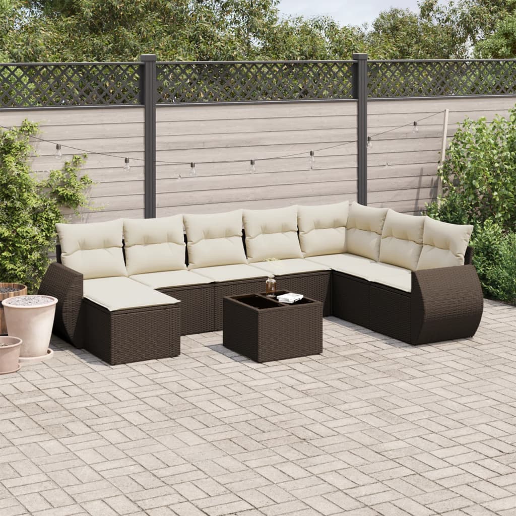 9-delige Loungeset met kussens poly rattan bruin is nu te koop bij PeponiXL, paradijselijk wonen!