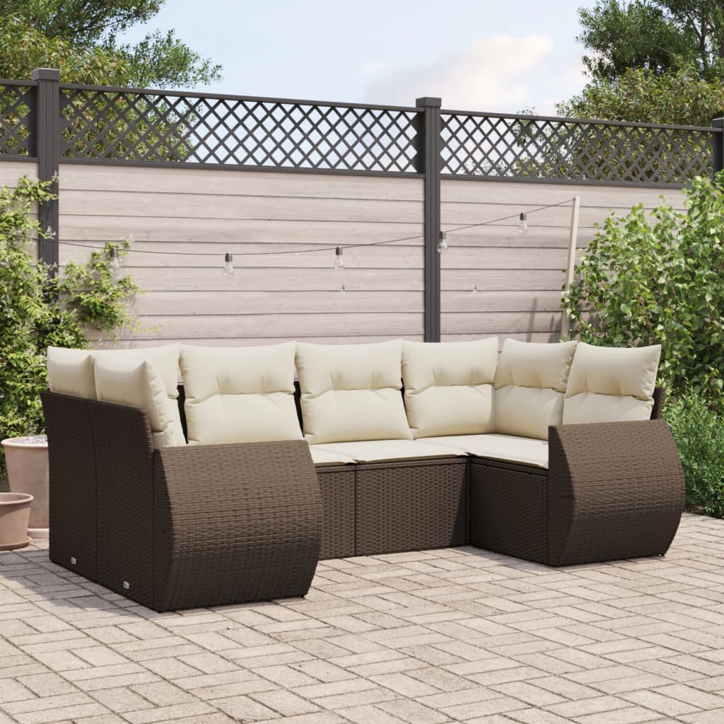 6-delige Loungeset met kussens poly rattan bruin is nu te koop bij PeponiXL, paradijselijk wonen!